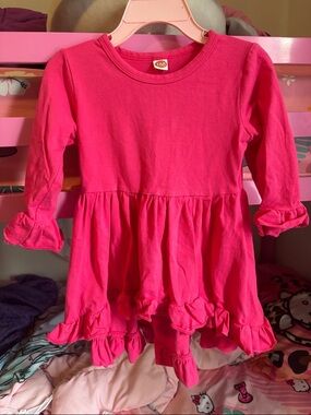 Amazon Girls Long Sleeve Ruffle Hem Dress Top - Hot Pink